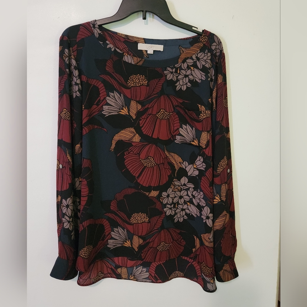 LOFT Dark Floral Long Sleeve Blouse
